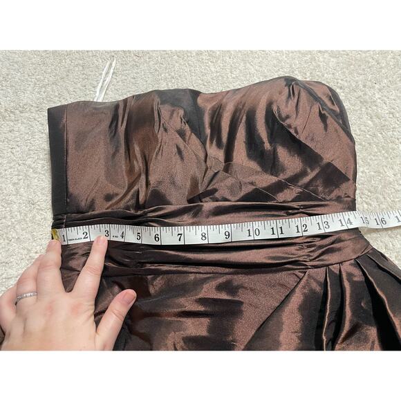 Pretty Maids Strapless Cocktail Dress Womens 10 Pleated Silky Mini Dress Brown - Picture 3 of 11